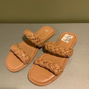 BCBG Generation Braided Double-Strap Slide Sandals in Nude size 8